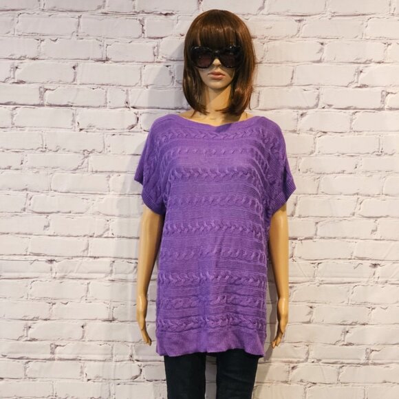 LAUREN by RALPH LAUREN - Classic cable knit short sleeve purple tunic sweater - Picture 4 of 7